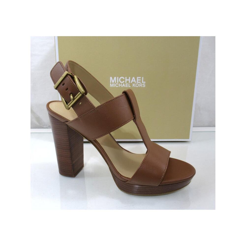 Michael Kors Becker T-Strap Platform Sandals MK Signature Luggage Size 8.5